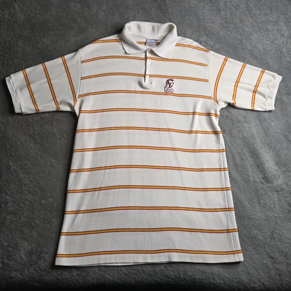 Vintage USC Polo Mens XXL  White Orange Stripe Short Sleeve The Big R By RC USA